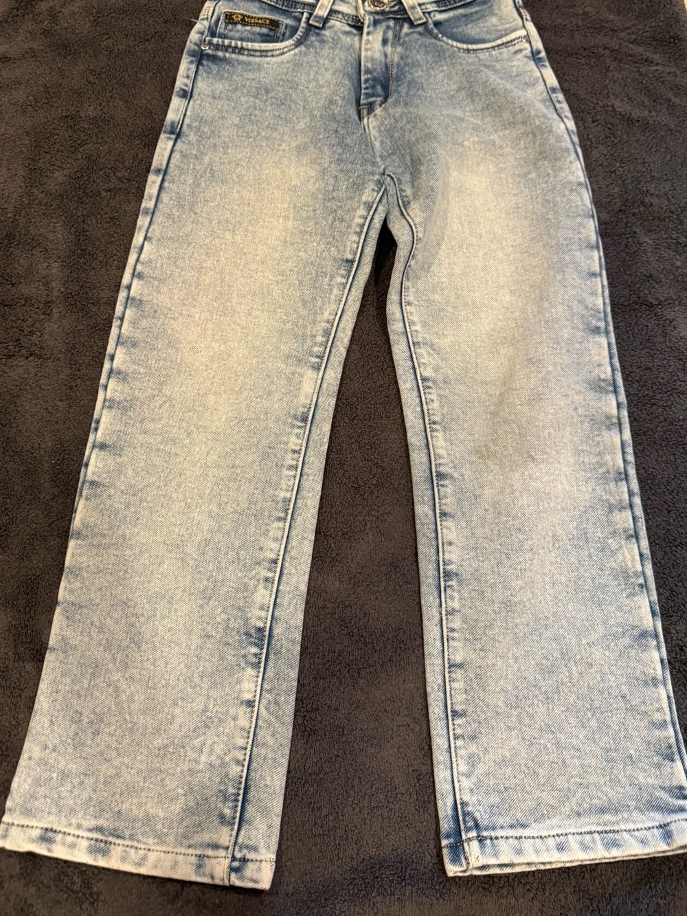 Versace Kid’s 5/6 Light Blue Straight Leg Jeans with Embroidered Medusa Pocket